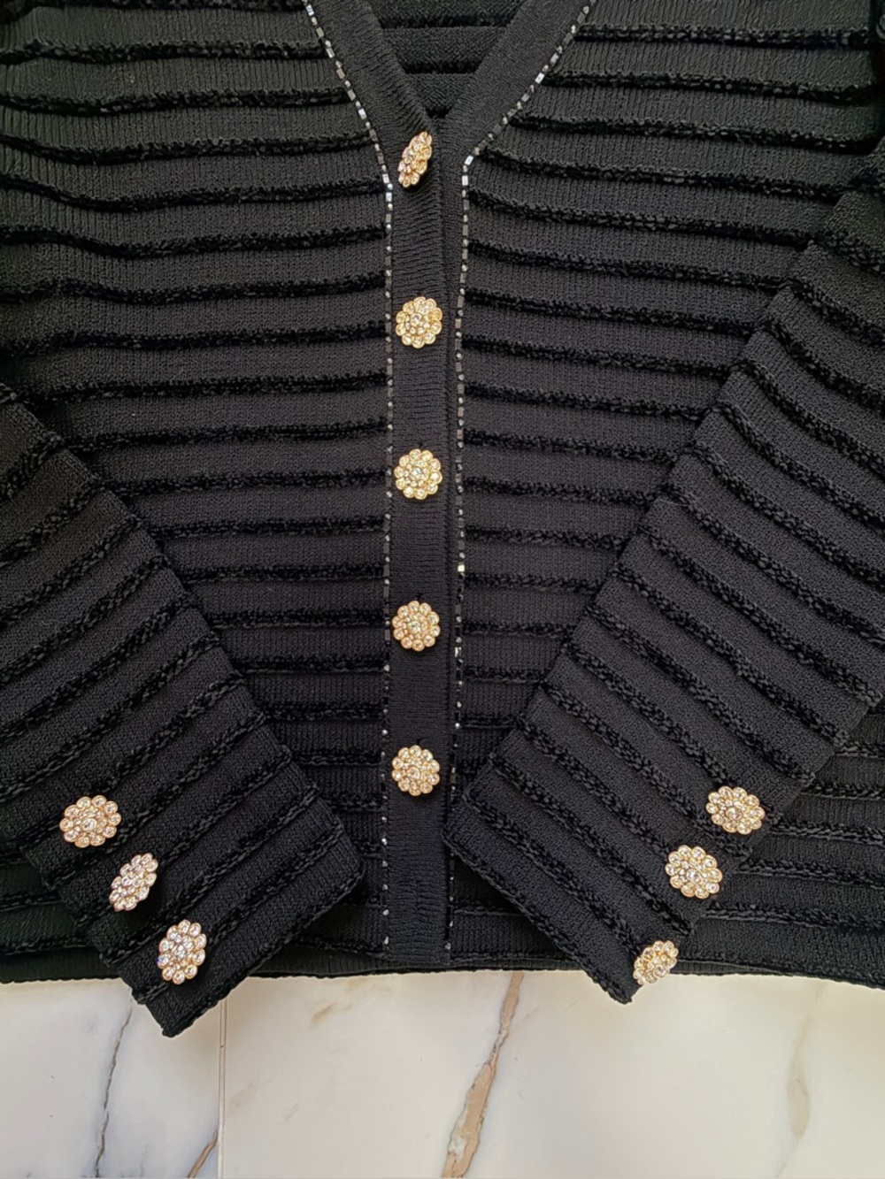 Vintage St. John Evening Knit Cardigan Black Gold Buttons Santana Knit Size 6 - Picture 4 of 7